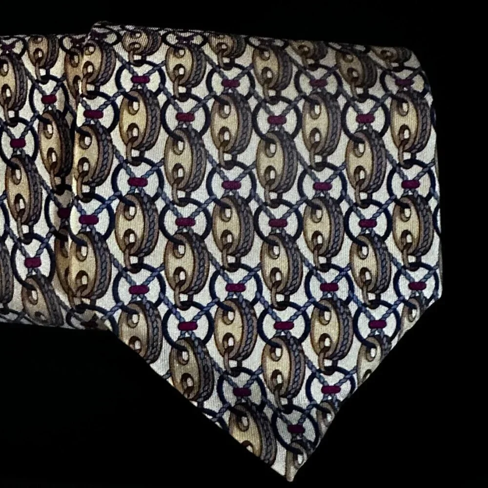 Gucci Gold Silk Tie Link Chain EUC Neckwear White Baroque rococo VTg